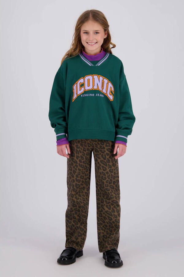 Vingino rechtvallende sweater met print groen Printopdruk