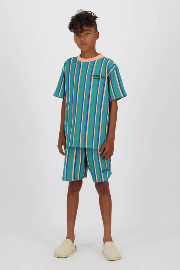 Vingino regular waist gestreepte sweatshort groen