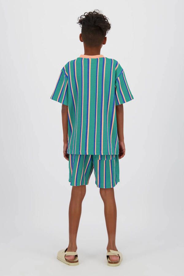 Vingino regular waist gestreepte sweatshort groen - Foto 2