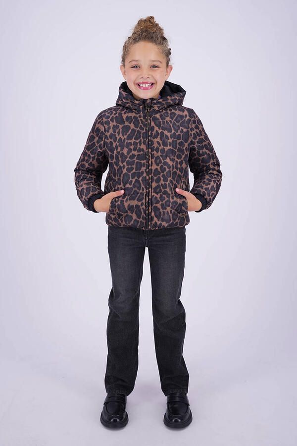Vingino reversible jas met panterprint bruin zwart