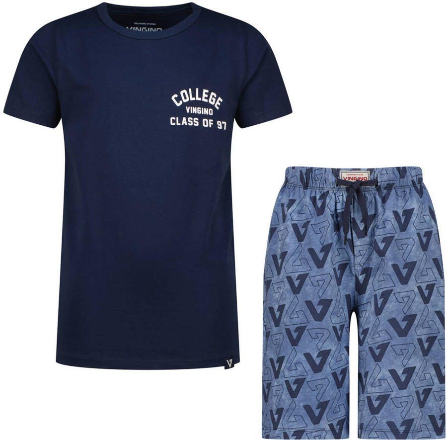 Vingino shortama met all over print donkerblauw blauw