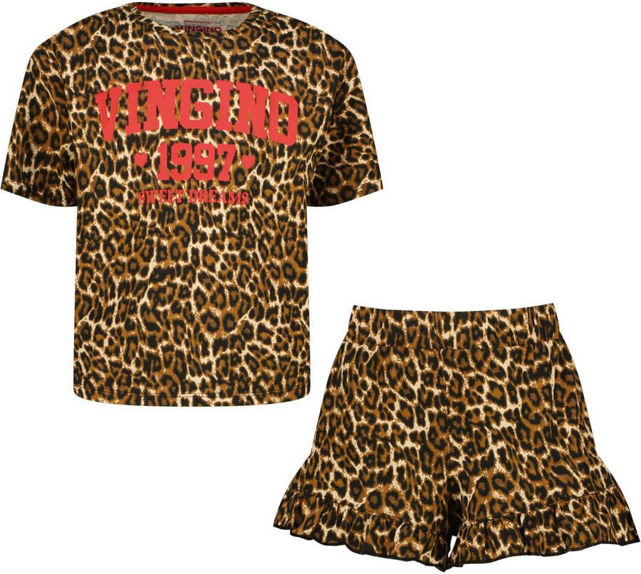 Vingino shortama met panterprint bruin