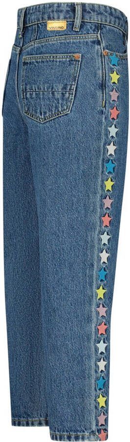 VINGINO straight fit jeans met sterren mid blue wash Blauw Meisjes Denim 128 - Foto 3