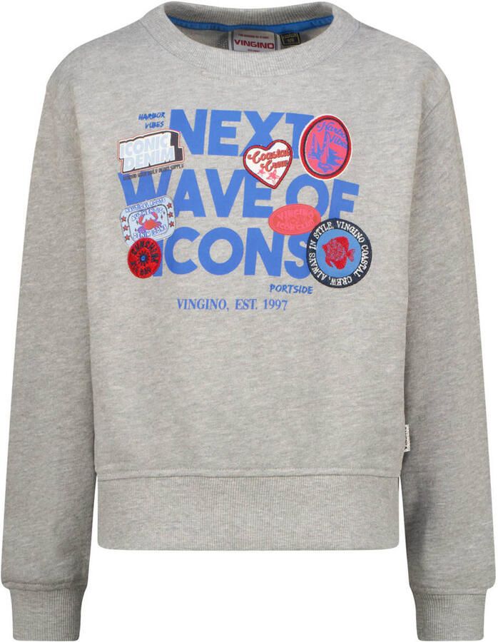 Vingino sweater met print grijs melange