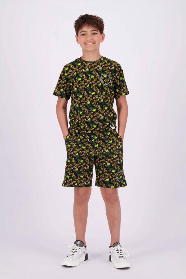 VINGINO sweatshort Ralli met all over print zwart neon geel oranje Korte broek 164 - Foto 3
