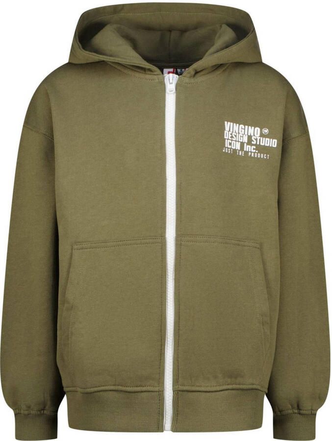 Vingino sweatvest Ovio met backprint armygroen