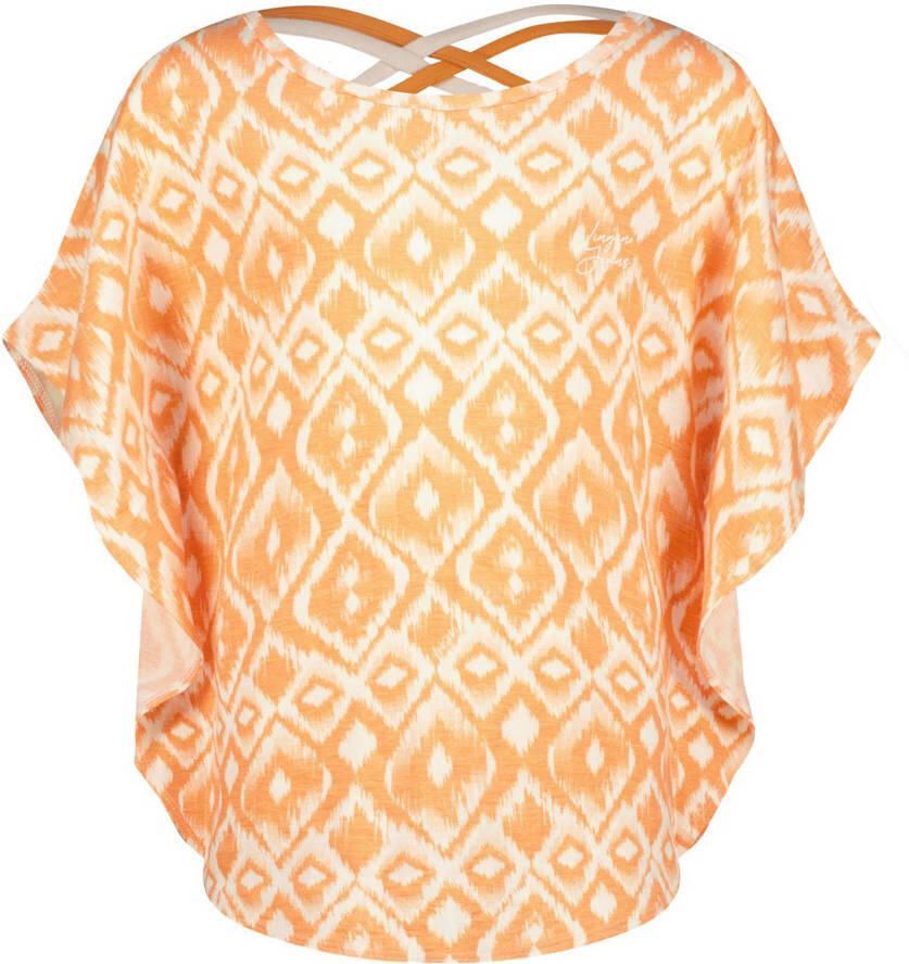 VINGINO T-shirt Imela met all over print licht neonoranje wit Meisjes Viscose Ronde hals 140
