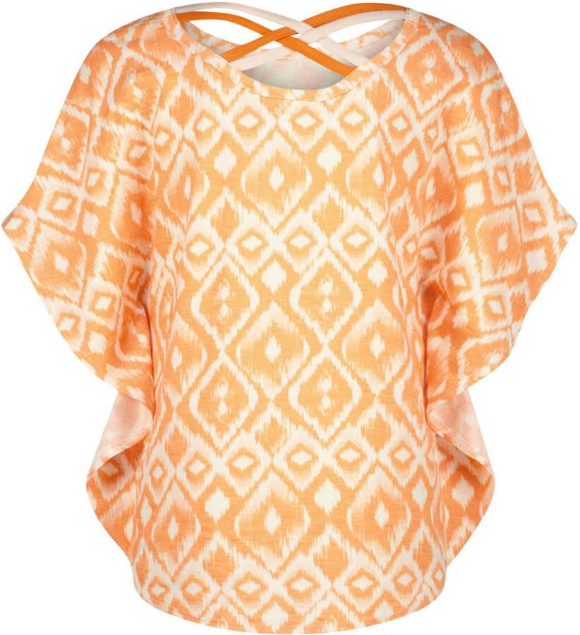 VINGINO T-shirt Imela met all over print licht neonoranje wit Meisjes Viscose Ronde hals 140 - Foto 2