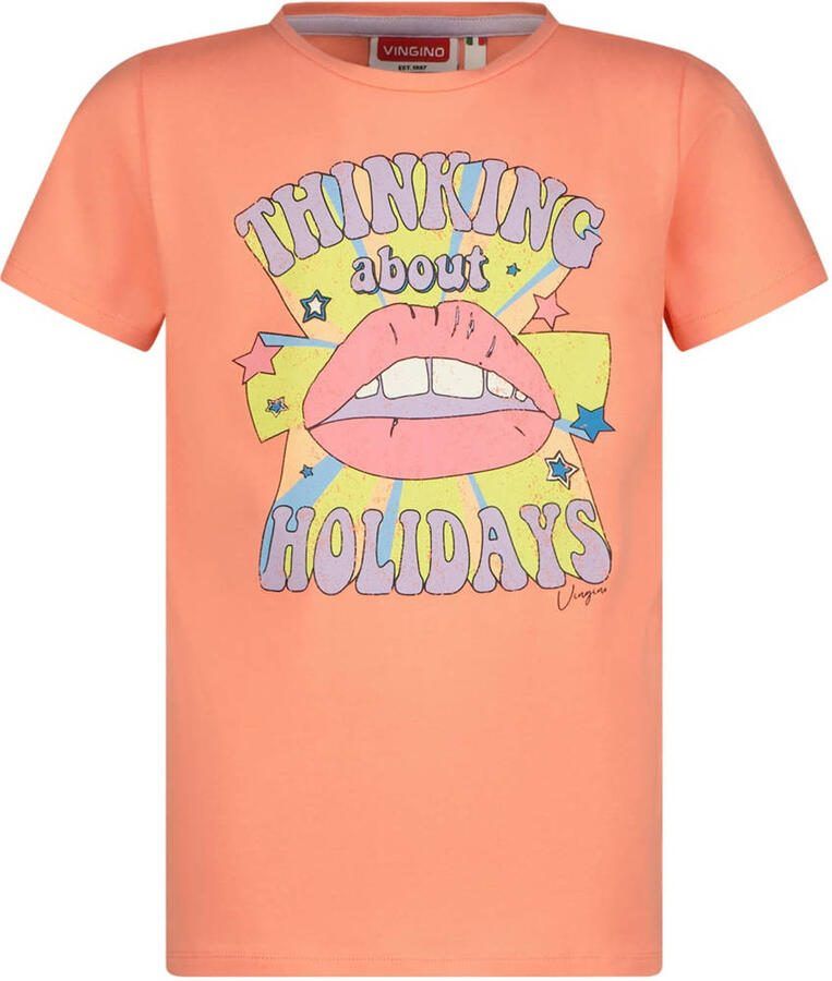 VINGINO T-shirt met printopdruk oranje Meisjes Katoen Ronde hals Printopdruk 128