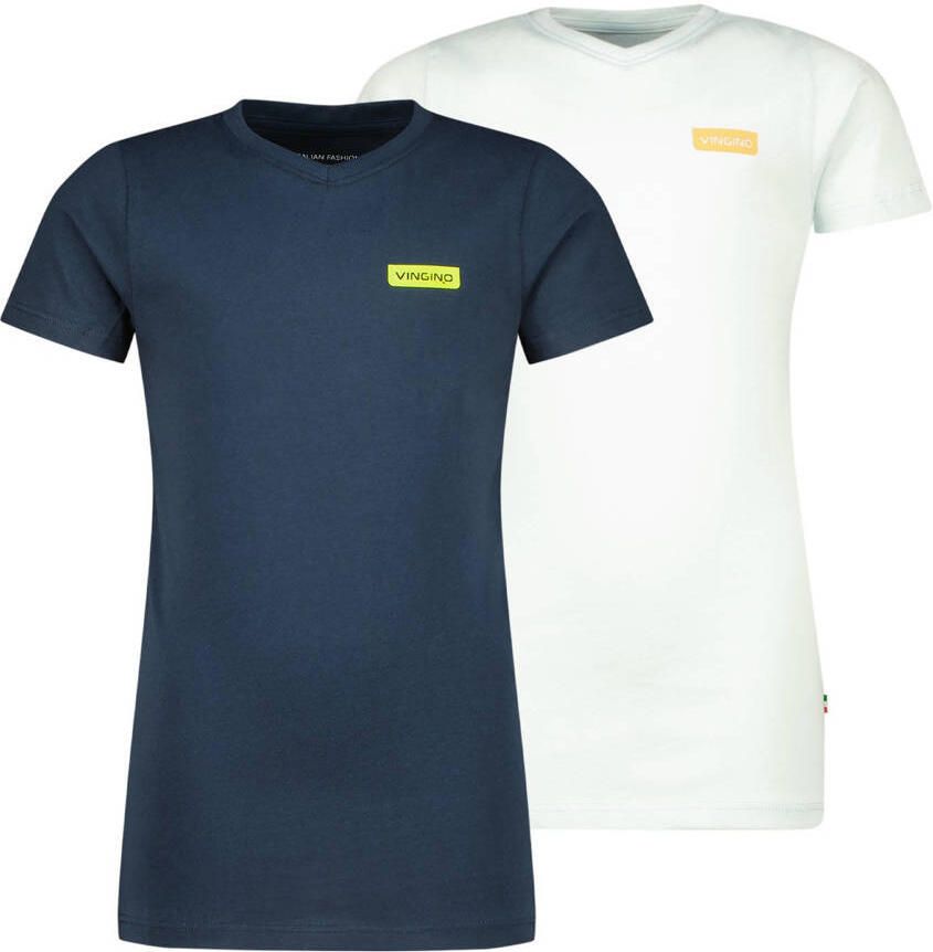 VINGINO T-shirt set van 2 mintgroen donkerblauw Jongens Katoen V-hals 176