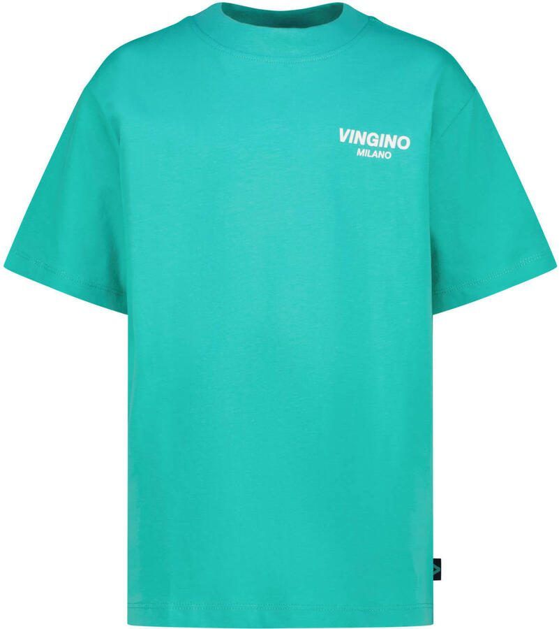Vingino T-shirt turquoise Blauw Jongens Katoen Ronde hals Logo