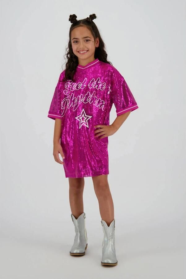 Vingino t-shirtjurk met pailletten fuchsia - Foto 5