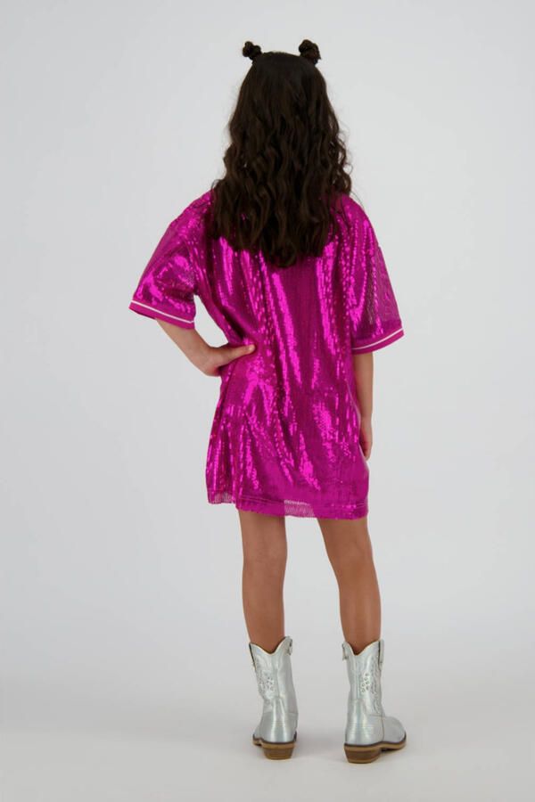 Vingino t-shirtjurk met pailletten fuchsia - Foto 4