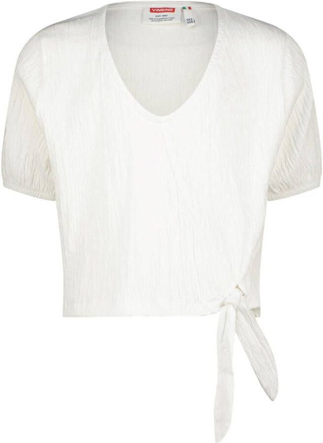 VINGINO top Hessa wit Meisjes Stretchkatoen V-hals Effen 128
