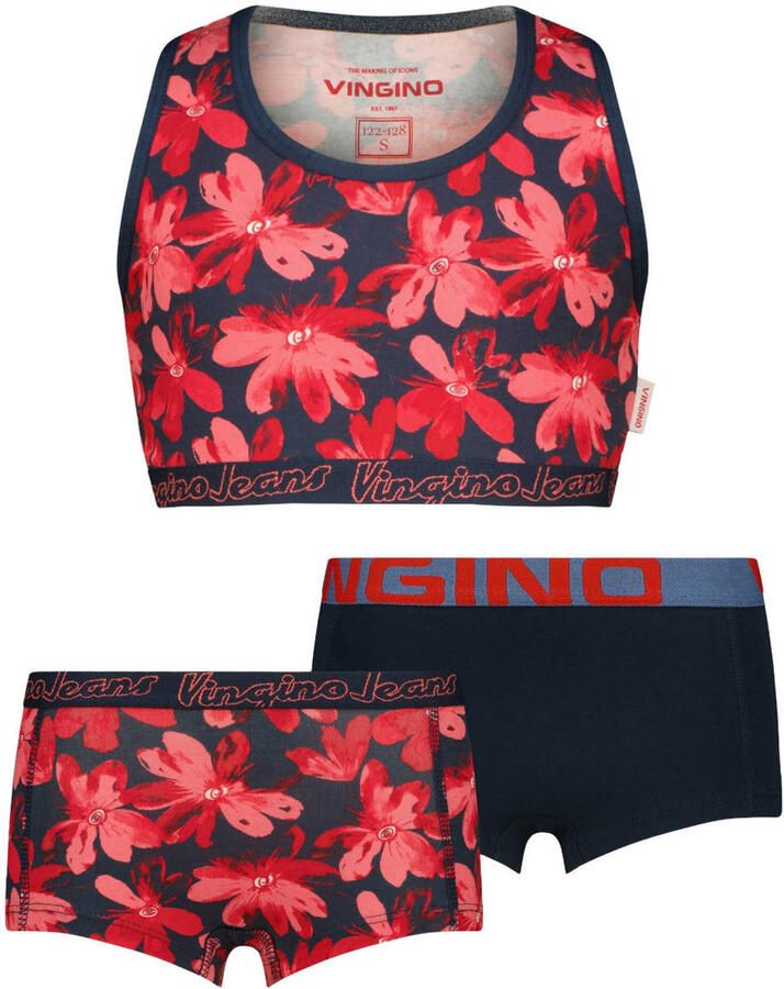 Vingino tops en boxershorts met print rood zwart (set van 3)