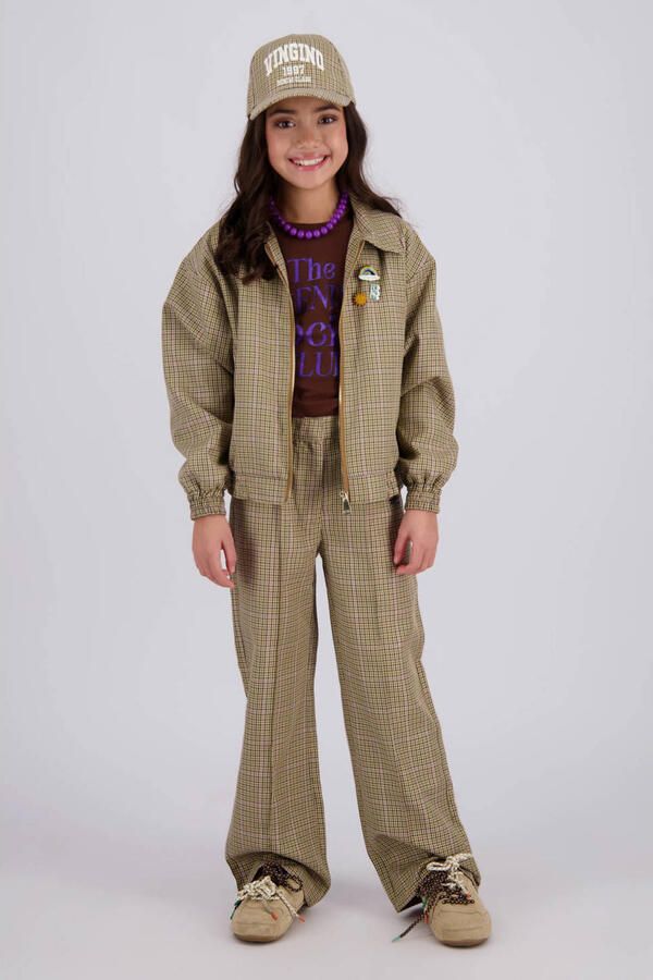 Vingino wide leg geruite casual broek met plooien bruin