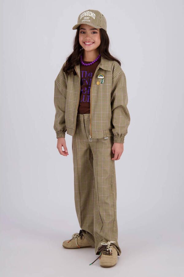 Vingino wide leg geruite casual broek met plooien bruin - Foto 2
