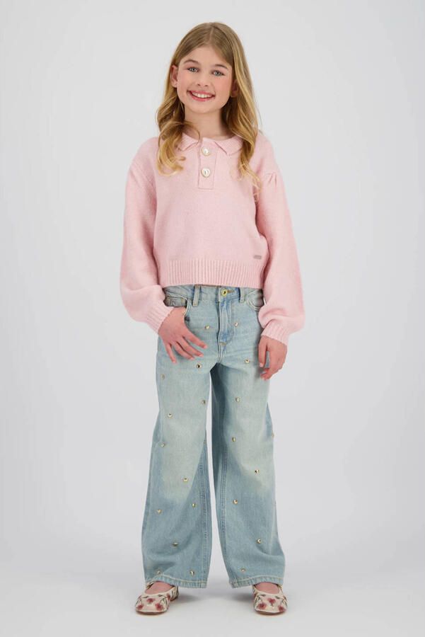 Vingino wide leg jeans wide leg jeans met hartjes light blue denim - Foto 5