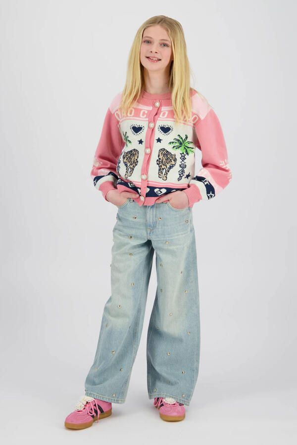 Vingino wide leg jeans wide leg jeans met hartjes light blue denim - Foto 7