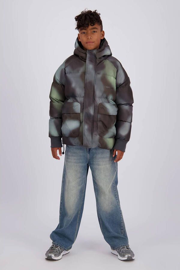 Vingino winterparka met print zwart Jas Jongens Polyester Capuchon All over print