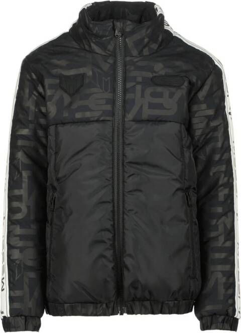 VINGINO x Messi gewatteerde winterjas Tygos met contrastbies zwart wit Jongens Polyester Opstaande kraag 116