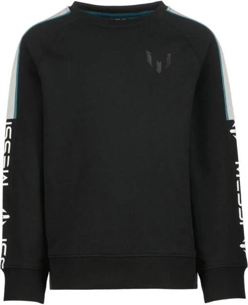 VINGINO x Messi sweater Narlos met contrastbies zwart wit Jongens Stretchkatoen Ronde hals 116