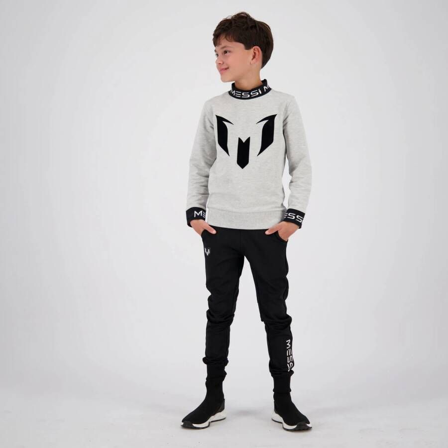 VINGINO x Messi sweater Nasim met logo grijs melange zwart Jongens Stretchkatoen Opstaande kraag 104