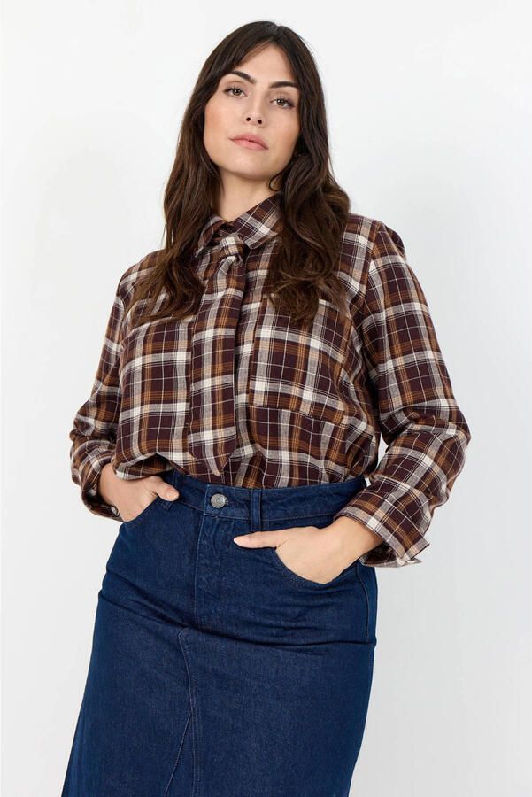 Wasabiconcept geruite blouse Plus Size bruin