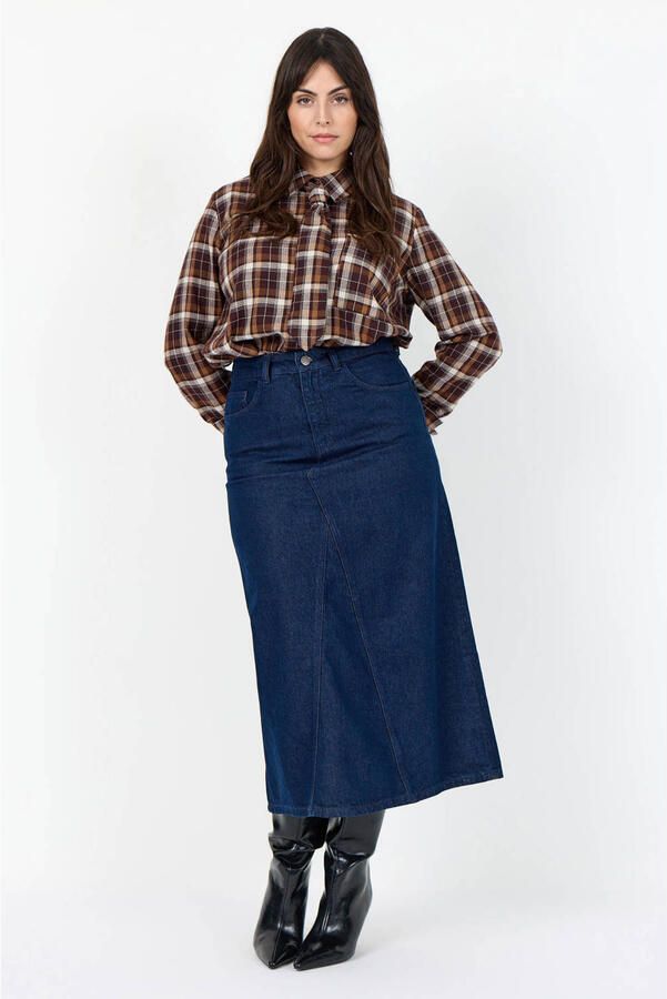 Wasabiconcept geruite blouse Plus Size bruin - Foto 3