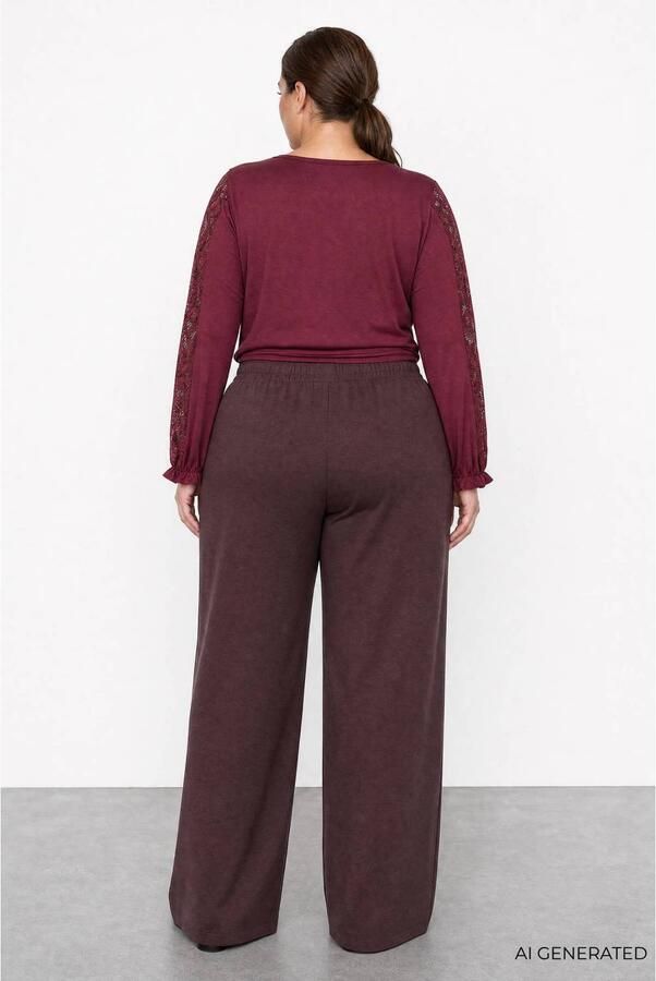 Wasabiconcept high waist loose fit broek Plus Size bruin - Foto 3