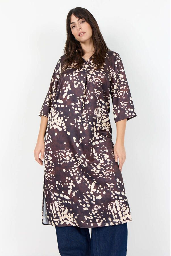 Wasabiconcept midi jurk Plus Size met print bruin
