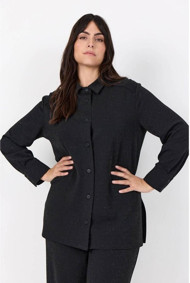 Wasabiconcept Plus Size blouse met glitters zwart