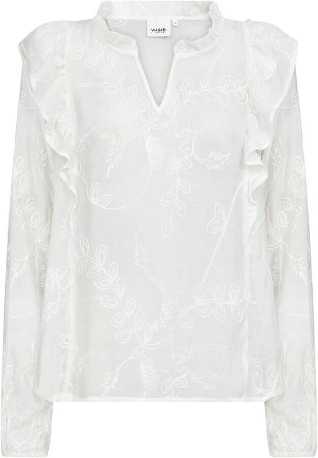 Wasabiconcept viscose gebloemde blouse met ruches Plus Size wit