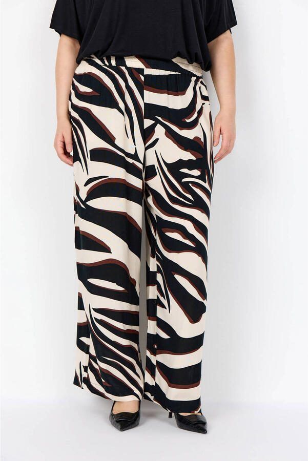 Wasabiconcept wide leg high waist broek met zebraprint ecru