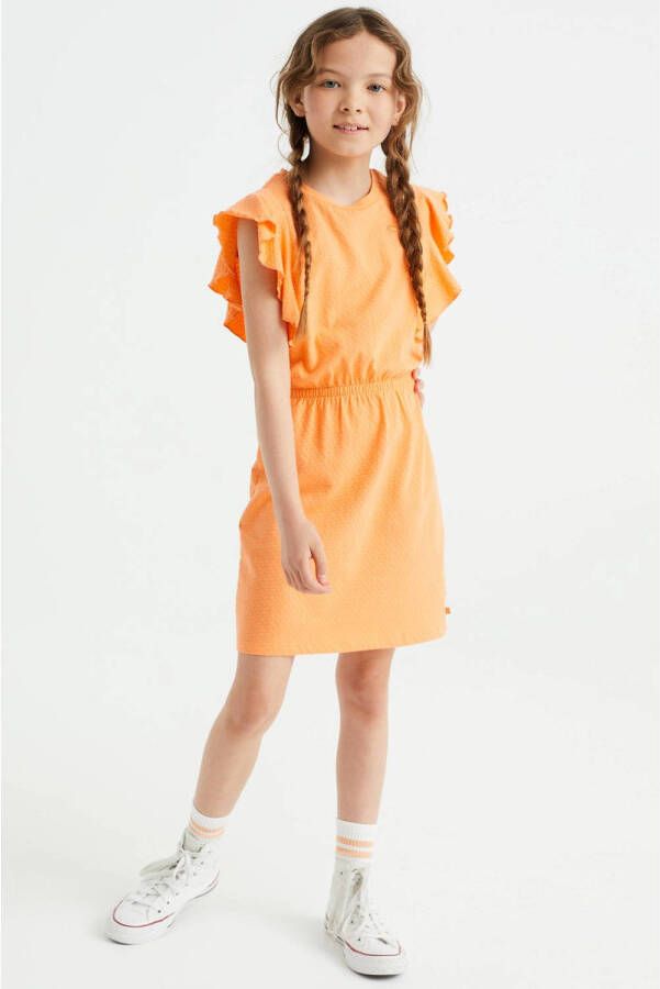 WE Fashion jurk met ruches oranje