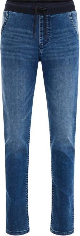 WE Fashion tapered fit jeans dark blue denim Blauw Jongens Stretchdenim 104