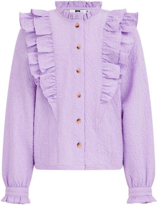 WE Fashion blouse van gerecycled polyester lila Paars Meisjes Gerecycled polyester (duurzaam) Opstaande kraag 110 116