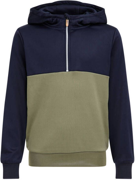 WE Fashion hoodie donkerblauw armygroen Sweater Jongens Gerecycled dons Capuchon 110 116