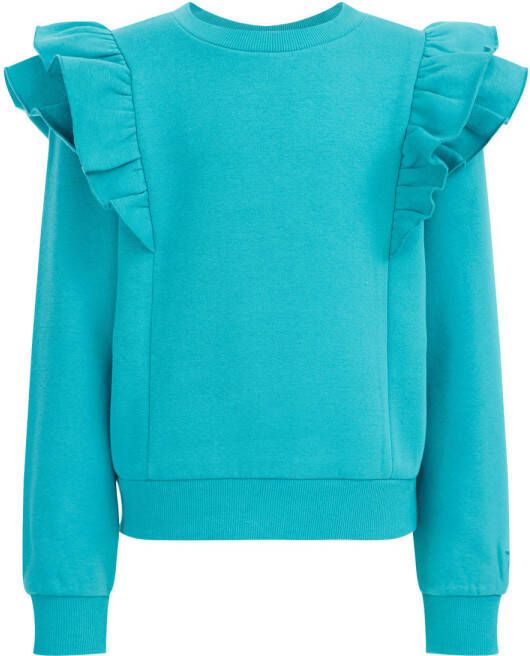 WE Fashion sweater met ruches aquablauw 110 116