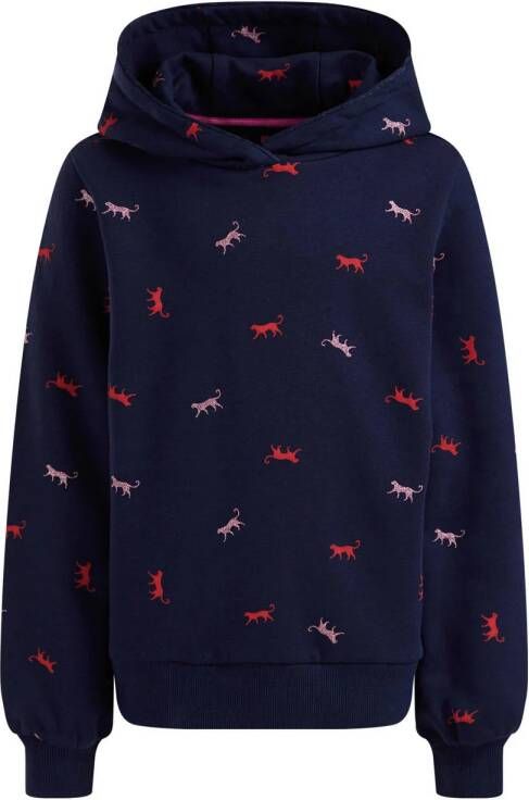WE Fashion hoodie met all over print donkerblauw rood roze