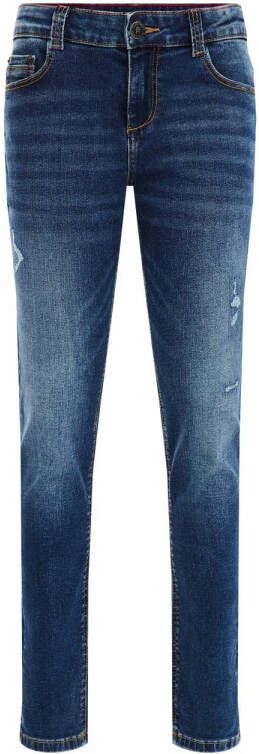 WE Fashion Blue Ridge slim fit jeans dark used Blauw Jongens Stretchdenim 176
