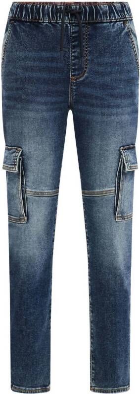 WE Fashion tapered fit jeans dark blue denim Blauw Jongens Stretchdenim 116