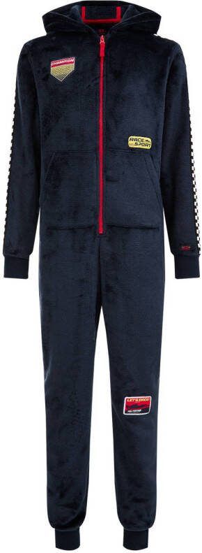 WE Fashion fleece onesie donkerblauw Printopdruk 110 116
