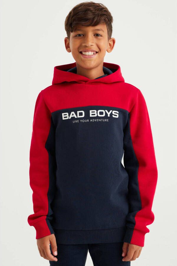 WE Fashion Bad Boys hoodie rood donkerblauw Sweater Meerkleurig 134 140