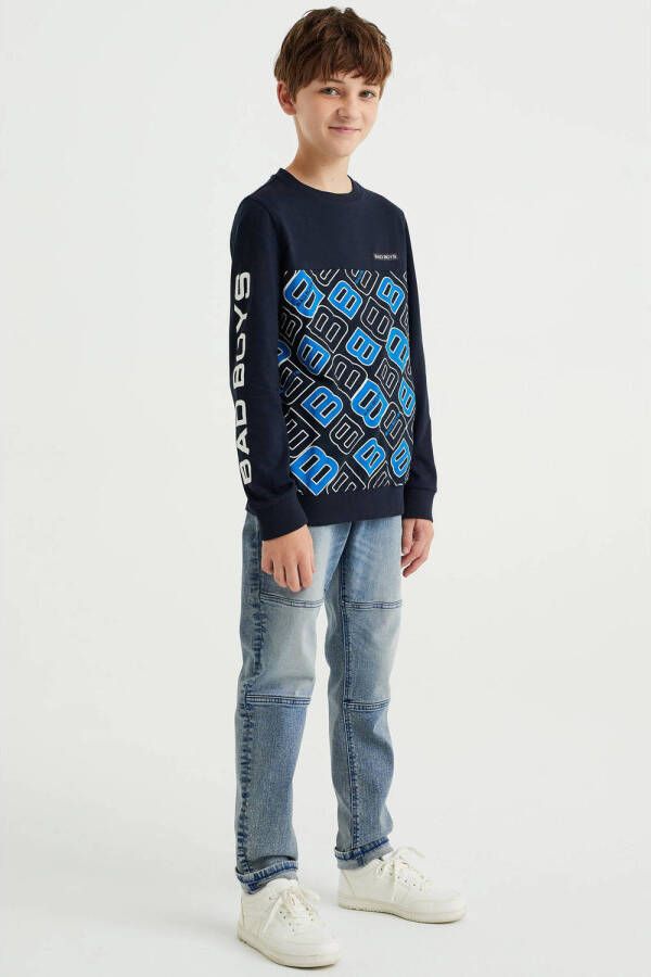 WE Fashion Bad Boys sweater met grafische print blauw Grafisch 110 116