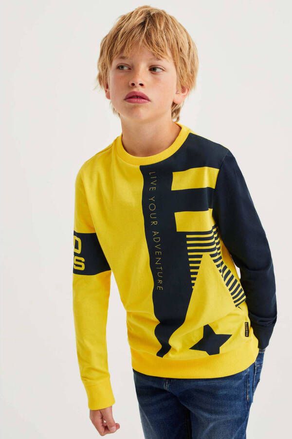 WE Fashion Bad Boys sweater met tekst geel zwart Tekst 122 128