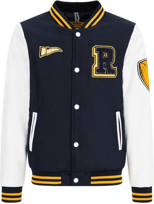 WE Fashion baseball jacket van gerecycled polyester donkerblauw wit Jas 110 116