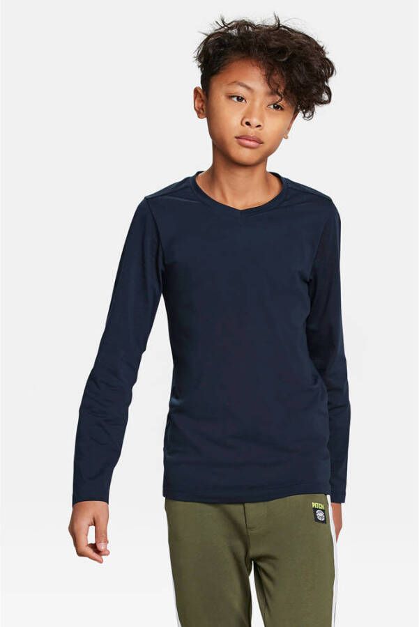 WE Fashion basic longsleeve donkerblauw Jongens Stretchkatoen V-hals Effen 110 116