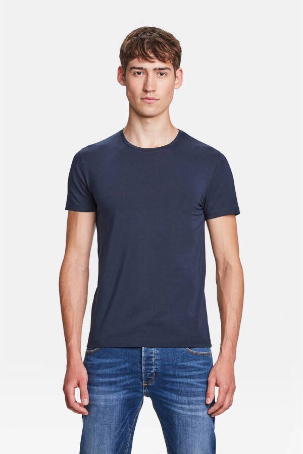 WE Fashion basic slim fit T-shirt marineblauw
