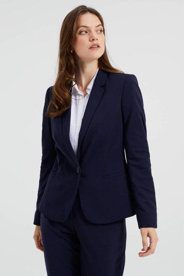 WE Fashion jersey getailleerde blazer Liz donkerblauw